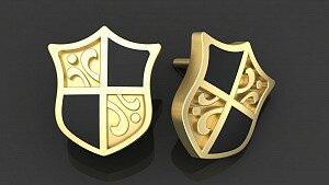 Купить Золотые серьги "Французский щит" - Серьги / Мужские серьги / Серьги пусеты из золота